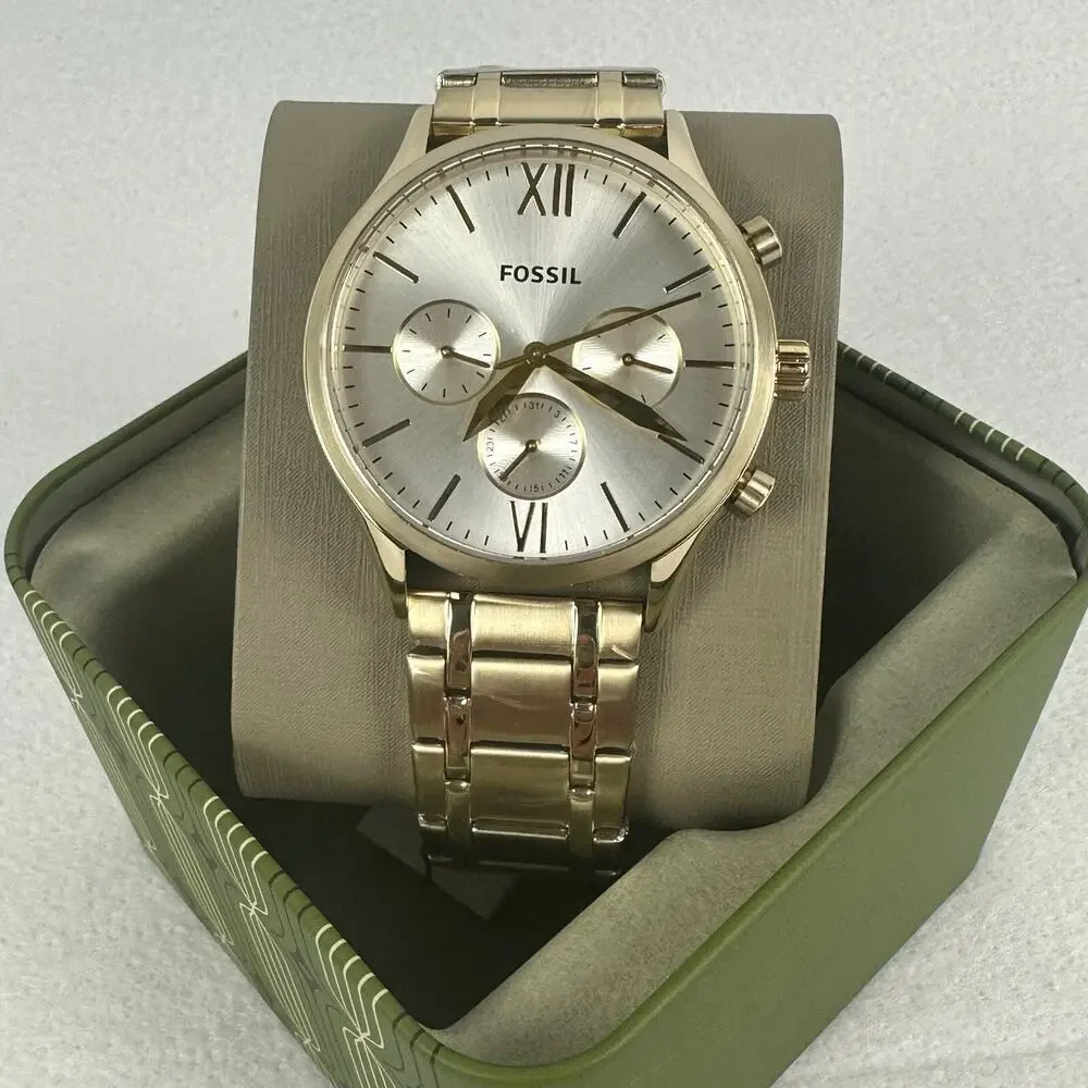 New FOSSIL Mens Fenmore Multifunction Gold-Tone Stainless Steel Watch BQM2809
